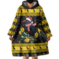 Flintshire Wales Christmas Wearable Blanket Hoodie Welsh Red-billed Chough with Daffodil - Wonder Print Shop