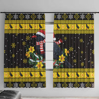 Flintshire Wales Christmas Window Curtain Welsh Red-billed Chough with Daffodil - Wonder Print Shop
