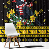 Flintshire Wales Christmas Window Curtain Welsh Red-billed Chough with Daffodil - Wonder Print Shop