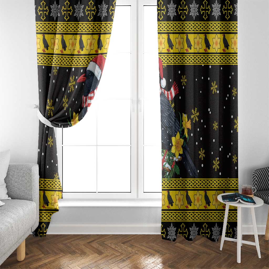 Flintshire Wales Christmas Window Curtain Welsh Red-billed Chough with Daffodil - Wonder Print Shop