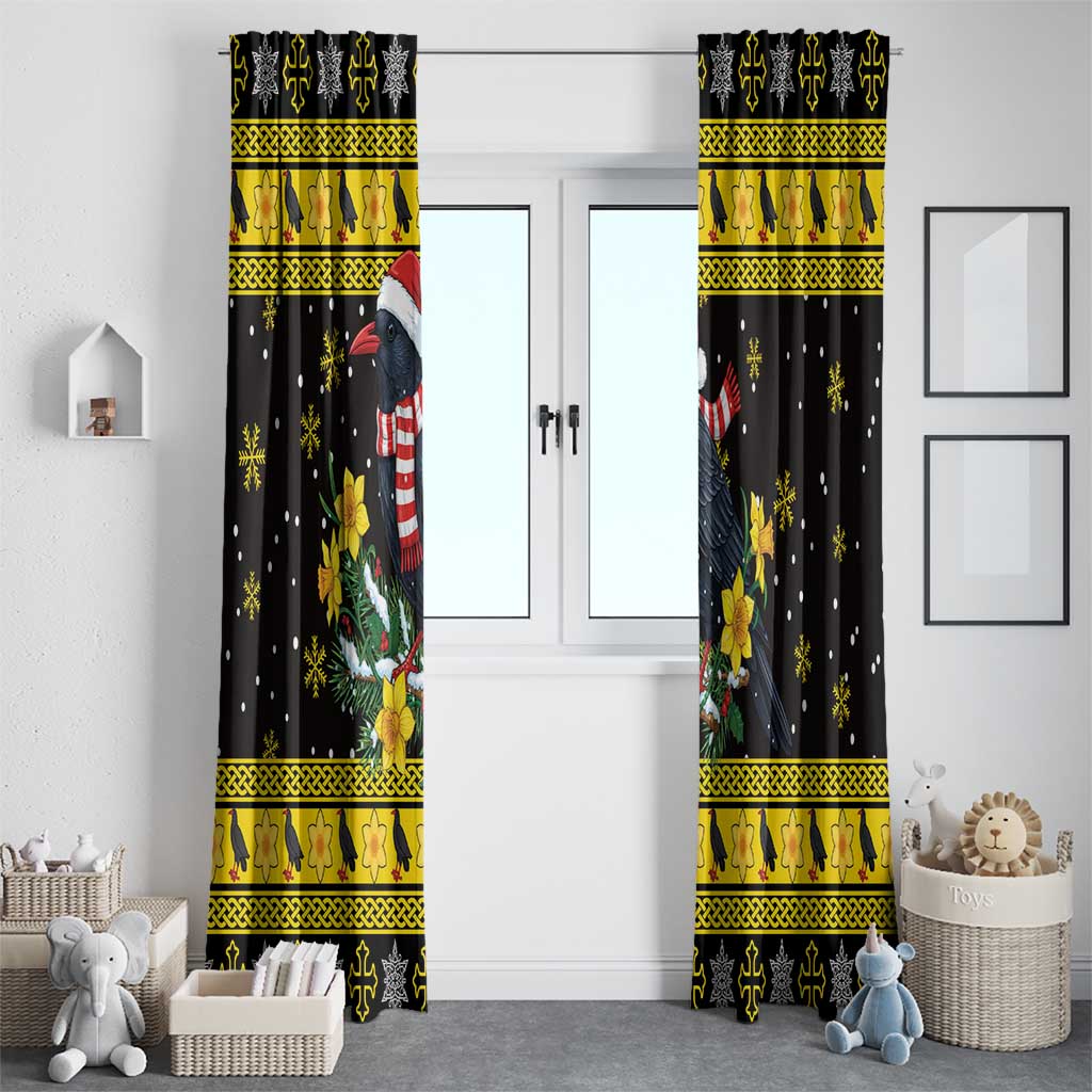 Flintshire Wales Christmas Window Curtain Welsh Red-billed Chough with Daffodil - Wonder Print Shop
