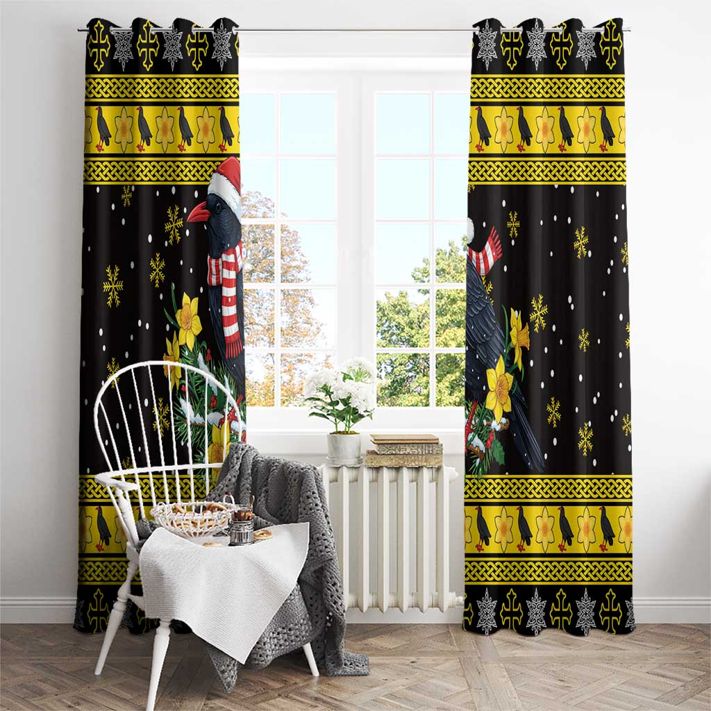 Flintshire Wales Christmas Window Curtain Welsh Red-billed Chough with Daffodil - Wonder Print Shop