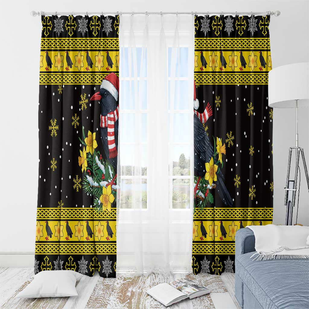Flintshire Wales Christmas Window Curtain Welsh Red-billed Chough with Daffodil - Wonder Print Shop