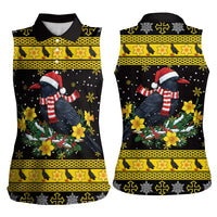 Flintshire Wales Christmas Women Sleeveless Polo Shirt Welsh Red-billed Chough with Daffodil - Wonder Print Shop