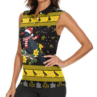 Flintshire Wales Christmas Women Sleeveless Polo Shirt Welsh Red-billed Chough with Daffodil - Wonder Print Shop