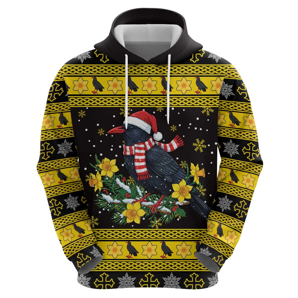 Flintshire Wales Christmas Zip Hoodie Welsh Red-billed Chough with Daffodil - Wonder Print Shop