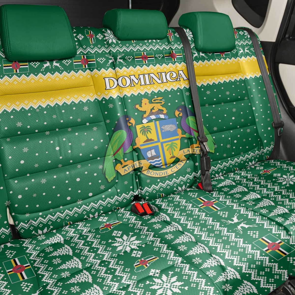 Dominica Christmas Back Car Seat Cover Coat of Arms Style - Wonder Print Shop