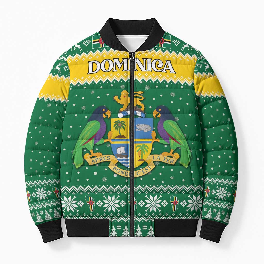Personalized Dominica Christmas Bomber Puffer Jacket Coat of Arms Style - Wonder Print Shop