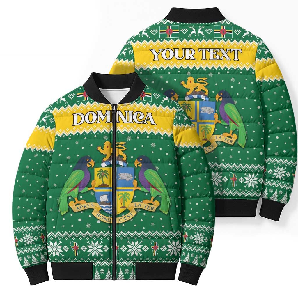 Personalized Dominica Christmas Bomber Puffer Jacket Coat of Arms Style - Wonder Print Shop