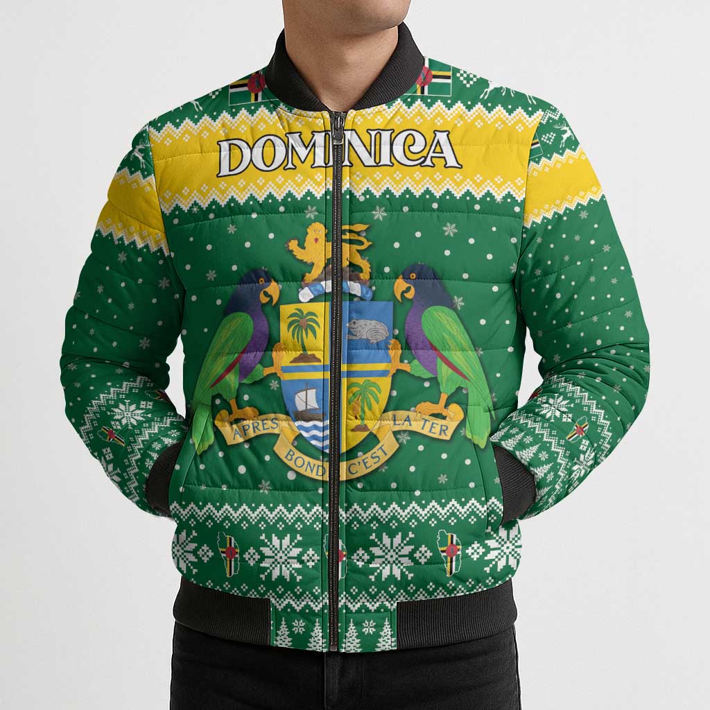 Personalized Dominica Christmas Bomber Puffer Jacket Coat of Arms Style - Wonder Print Shop