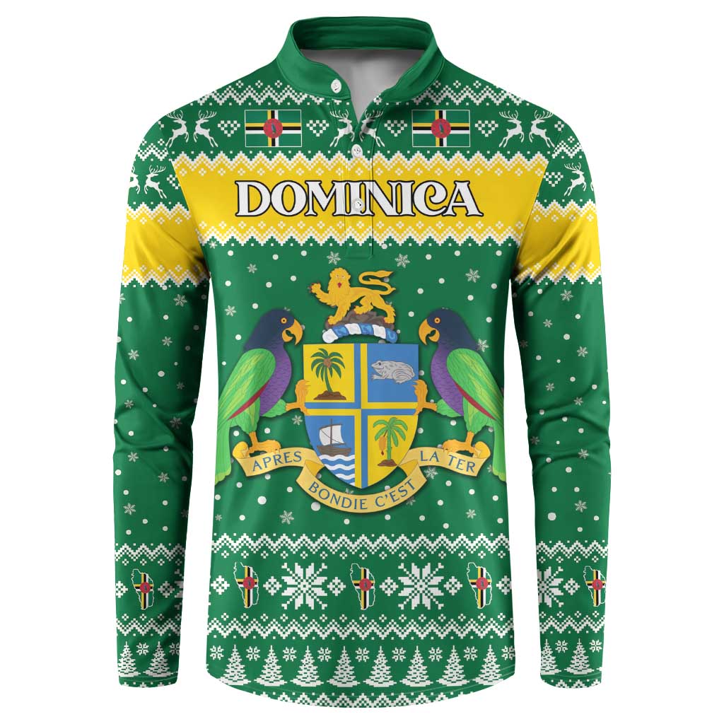Personalized Dominica Christmas Button Sweatshirt Coat of Arms Style - Wonder Print Shop
