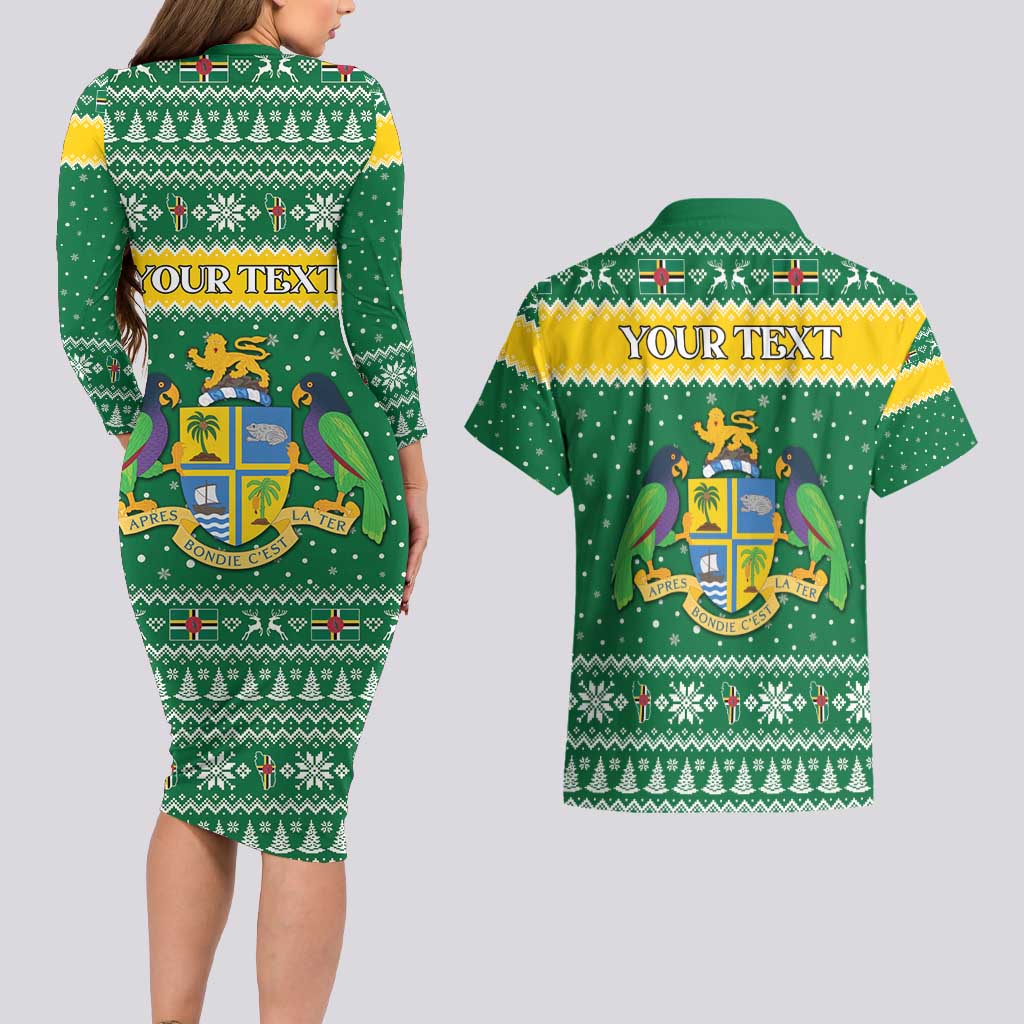 Personalized Dominica Christmas Couples Matching Long Sleeve Bodycon Dress and Hawaiian Shirt Coat of Arms Style - Wonder Print Shop