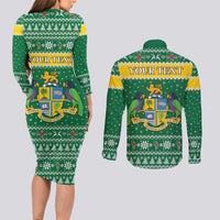 Personalized Dominica Christmas Couples Matching Long Sleeve Bodycon Dress and Long Sleeve Button Shirt Coat of Arms Style - Wonder Print Shop