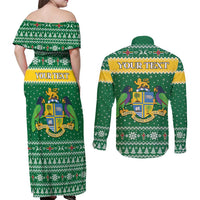 Personalized Dominica Christmas Couples Matching Off Shoulder Maxi Dress and Long Sleeve Button Shirt Coat of Arms Style - Wonder Print Shop