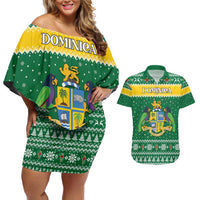 Personalized Dominica Christmas Couples Matching Off Shoulder Short Dress and Hawaiian Shirt Coat of Arms Style - Wonder Print Shop