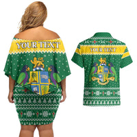 Personalized Dominica Christmas Couples Matching Off Shoulder Short Dress and Hawaiian Shirt Coat of Arms Style - Wonder Print Shop