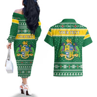 Personalized Dominica Christmas Couples Matching Off The Shoulder Long Sleeve Dress and Hawaiian Shirt Coat of Arms Style - Wonder Print Shop