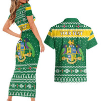 Personalized Dominica Christmas Couples Matching Short Sleeve Bodycon Dress and Hawaiian Shirt Coat of Arms Style - Wonder Print Shop