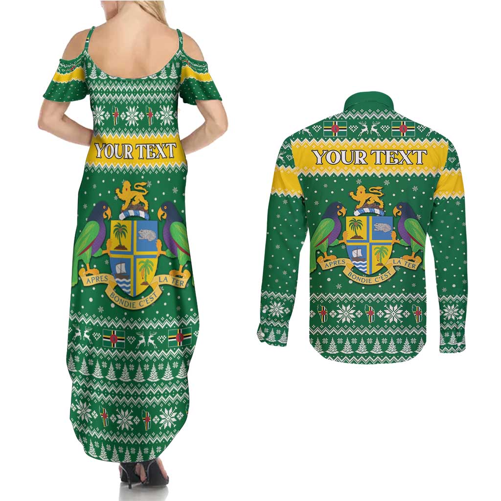 Personalized Dominica Christmas Couples Matching Summer Maxi Dress and Long Sleeve Button Shirt Coat of Arms Style - Wonder Print Shop