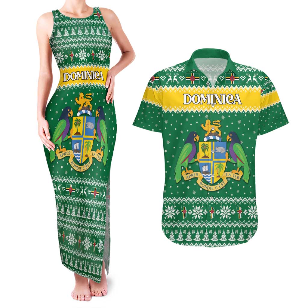 Personalized Dominica Christmas Couples Matching Tank Maxi Dress and Hawaiian Shirt Coat of Arms Style - Wonder Print Shop