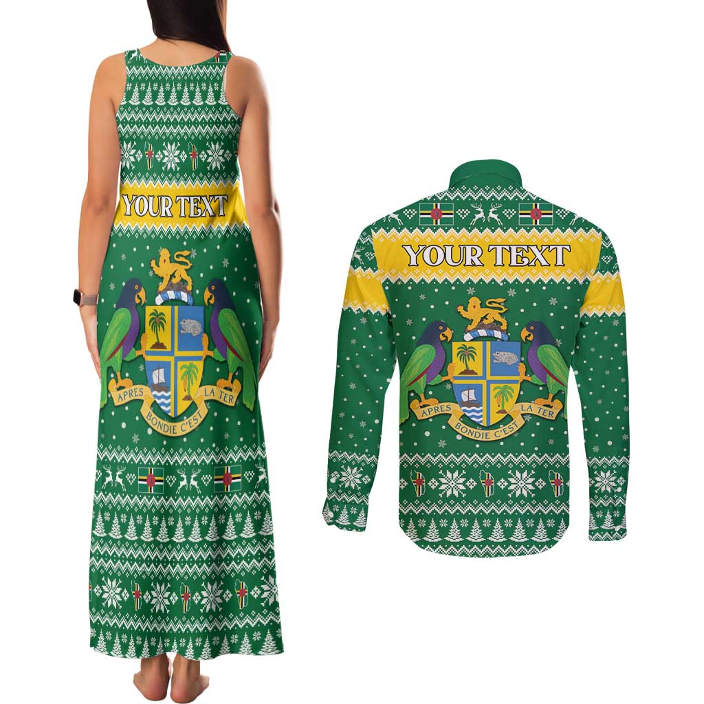 Personalized Dominica Christmas Couples Matching Tank Maxi Dress and Long Sleeve Button Shirt Coat of Arms Style - Wonder Print Shop