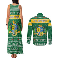 Personalized Dominica Christmas Couples Matching Tank Maxi Dress and Long Sleeve Button Shirt Coat of Arms Style - Wonder Print Shop