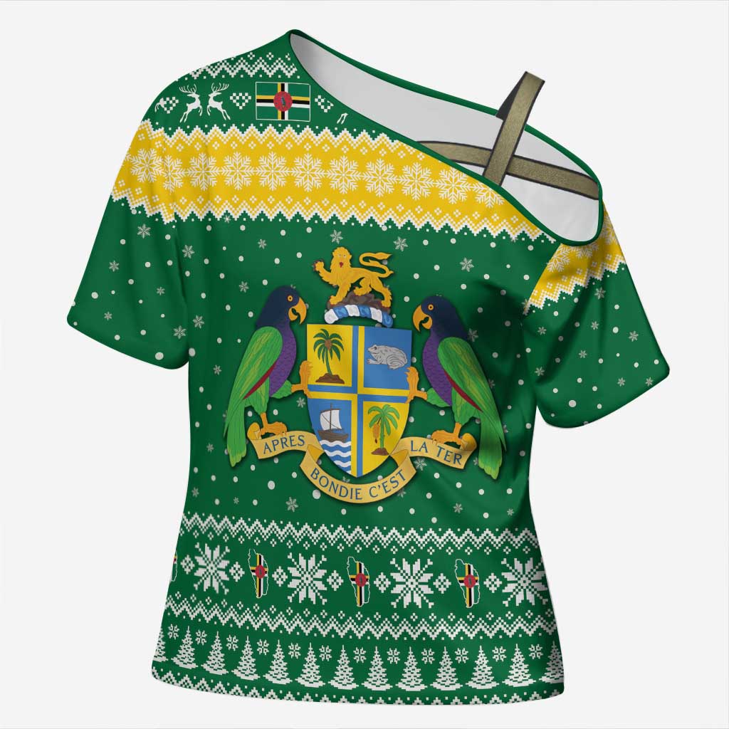 Personalized Dominica Christmas Cross Shoulder Shirt Coat of Arms Style - Wonder Print Shop