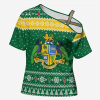 Personalized Dominica Christmas Cross Shoulder Shirt Coat of Arms Style - Wonder Print Shop