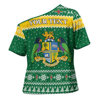 Personalized Dominica Christmas Cross Shoulder Shirt Coat of Arms Style - Wonder Print Shop
