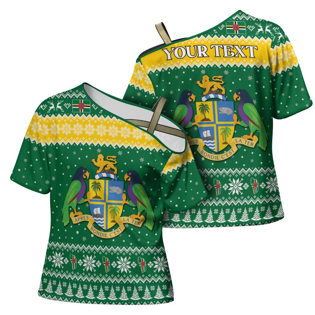 Personalized Dominica Christmas Cross Shoulder Shirt Coat of Arms Style - Wonder Print Shop