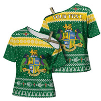 Personalized Dominica Christmas Cross Shoulder Shirt Coat of Arms Style - Wonder Print Shop