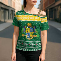 Personalized Dominica Christmas Cross Shoulder Shirt Coat of Arms Style - Wonder Print Shop