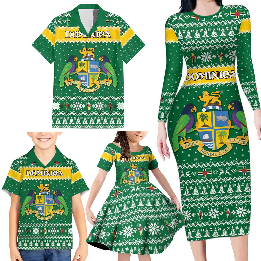 Personalized Dominica Christmas Family Matching Long Sleeve Bodycon Dress and Hawaiian Shirt Coat of Arms Style - Wonder Print Shop