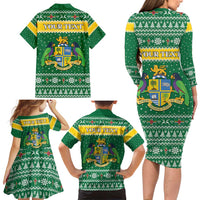 Personalized Dominica Christmas Family Matching Long Sleeve Bodycon Dress and Hawaiian Shirt Coat of Arms Style - Wonder Print Shop