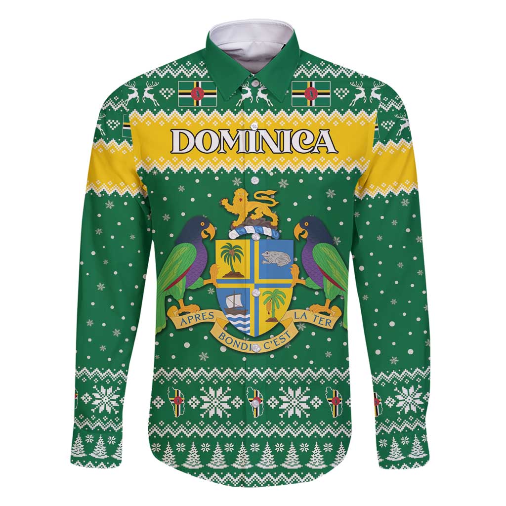 Personalized Dominica Christmas Family Matching Long Sleeve Bodycon Dress and Hawaiian Shirt Coat of Arms Style - Wonder Print Shop