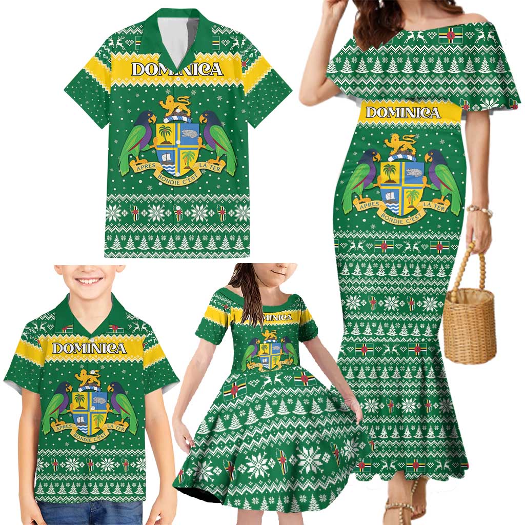 Personalized Dominica Christmas Family Matching Mermaid Dress and Hawaiian Shirt Coat of Arms Style - Wonder Print Shop