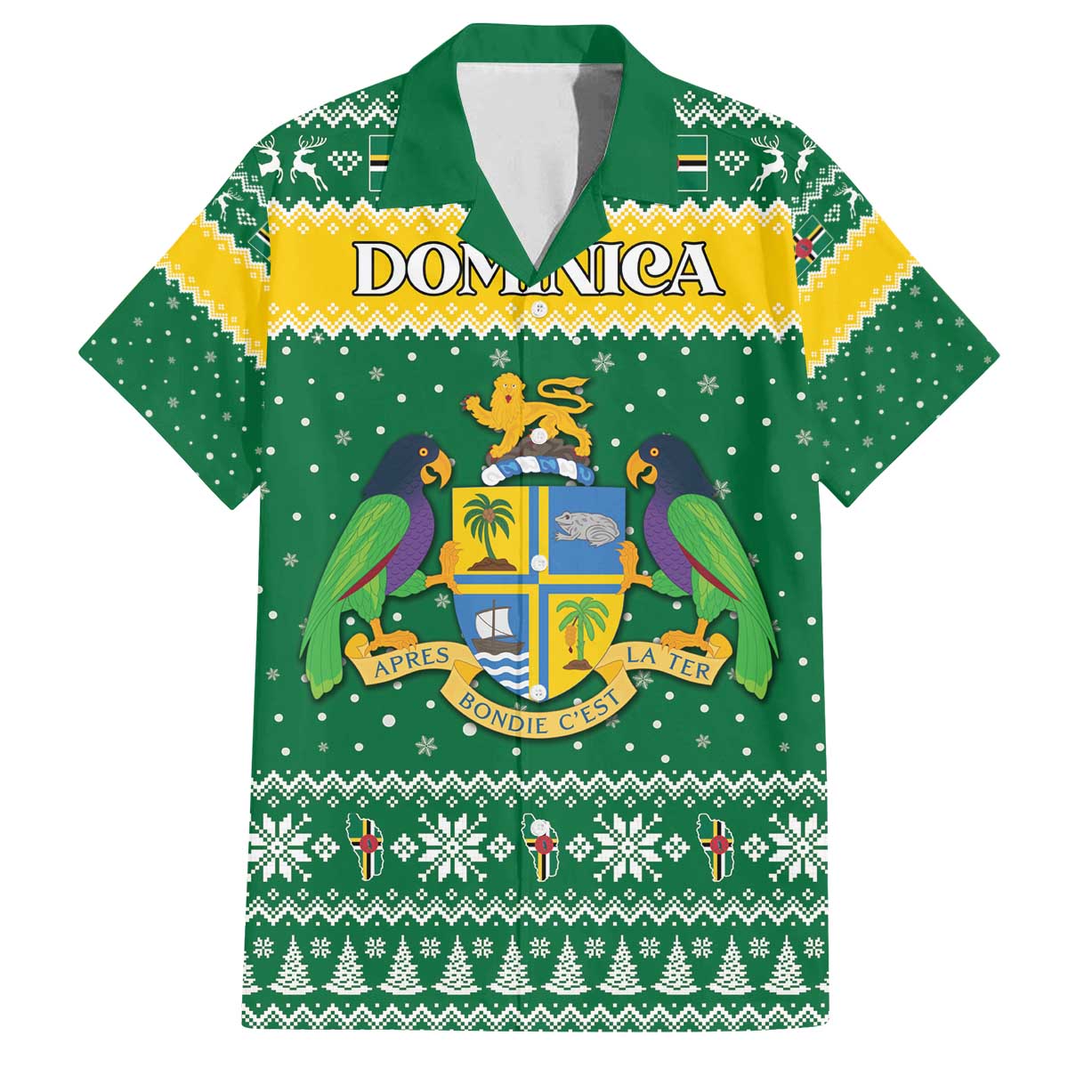 Personalized Dominica Christmas Family Matching Off The Shoulder Long Sleeve Dress and Hawaiian Shirt Coat of Arms Style - Wonder Print Shop