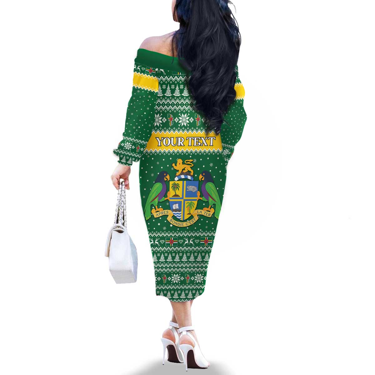 Personalized Dominica Christmas Family Matching Off The Shoulder Long Sleeve Dress and Hawaiian Shirt Coat of Arms Style - Wonder Print Shop