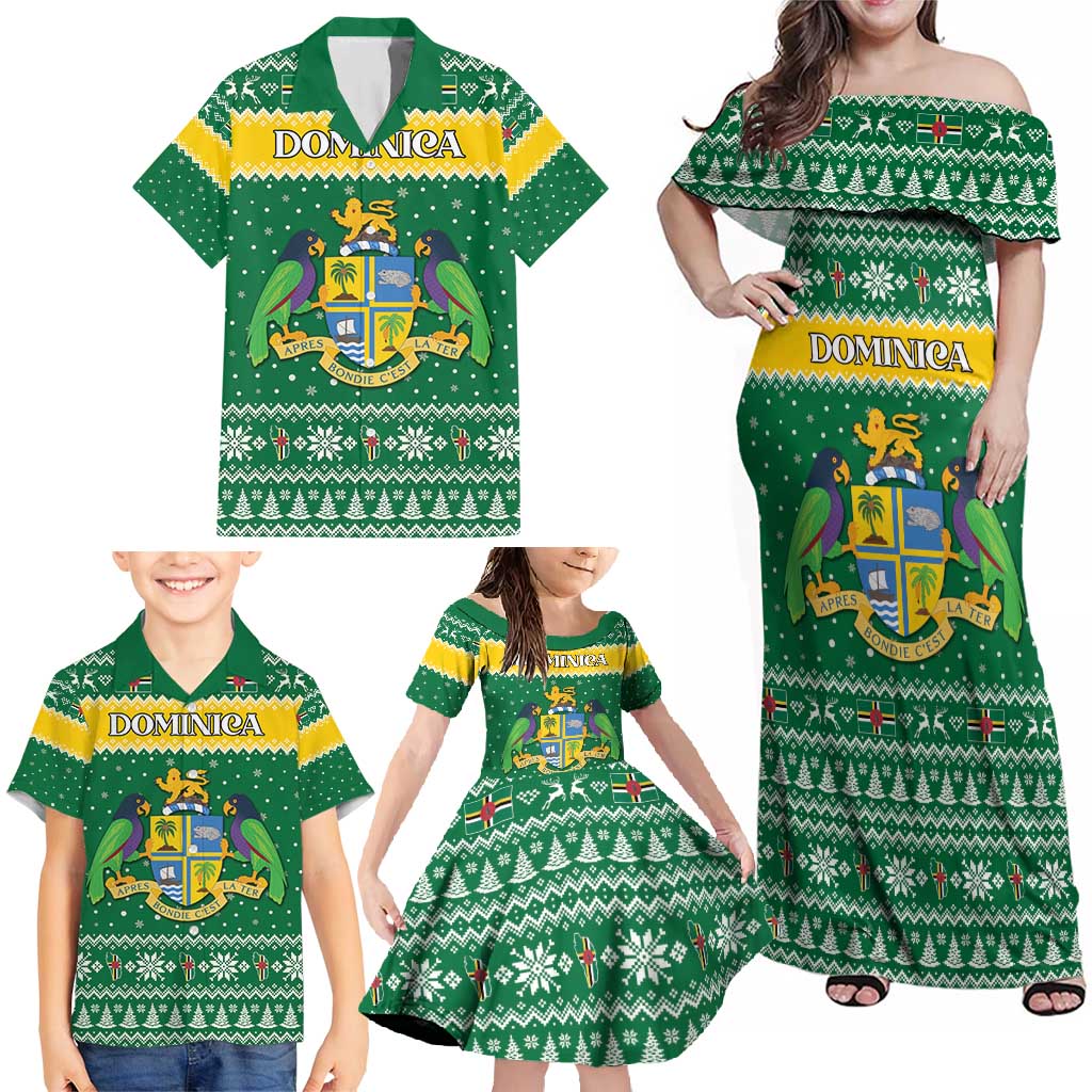 Personalized Dominica Christmas Family Matching Off Shoulder Maxi Dress and Hawaiian Shirt Coat of Arms Style - Wonder Print Shop