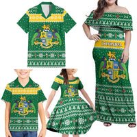 Personalized Dominica Christmas Family Matching Off Shoulder Maxi Dress and Hawaiian Shirt Coat of Arms Style - Wonder Print Shop