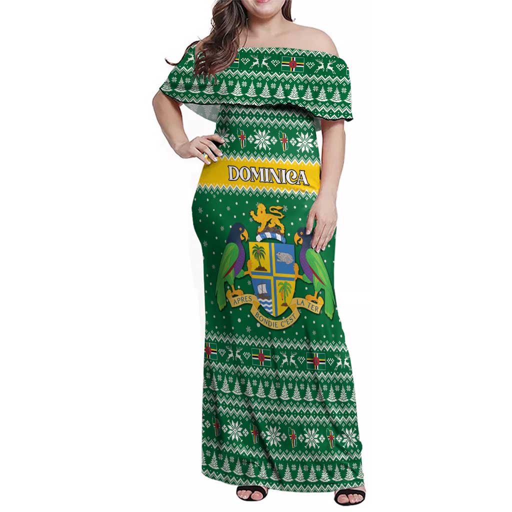 Personalized Dominica Christmas Family Matching Off Shoulder Maxi Dress and Hawaiian Shirt Coat of Arms Style - Wonder Print Shop