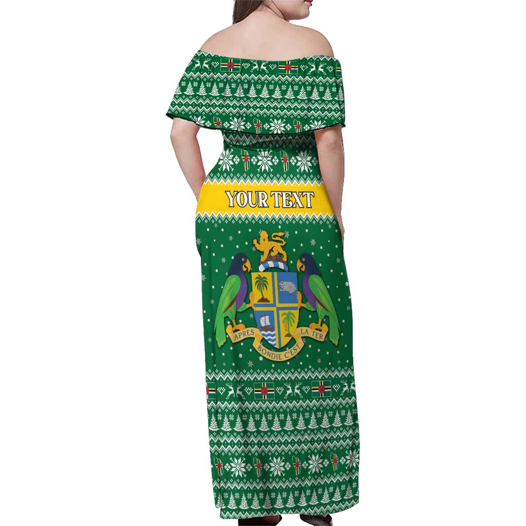 Personalized Dominica Christmas Family Matching Off Shoulder Maxi Dress and Hawaiian Shirt Coat of Arms Style - Wonder Print Shop