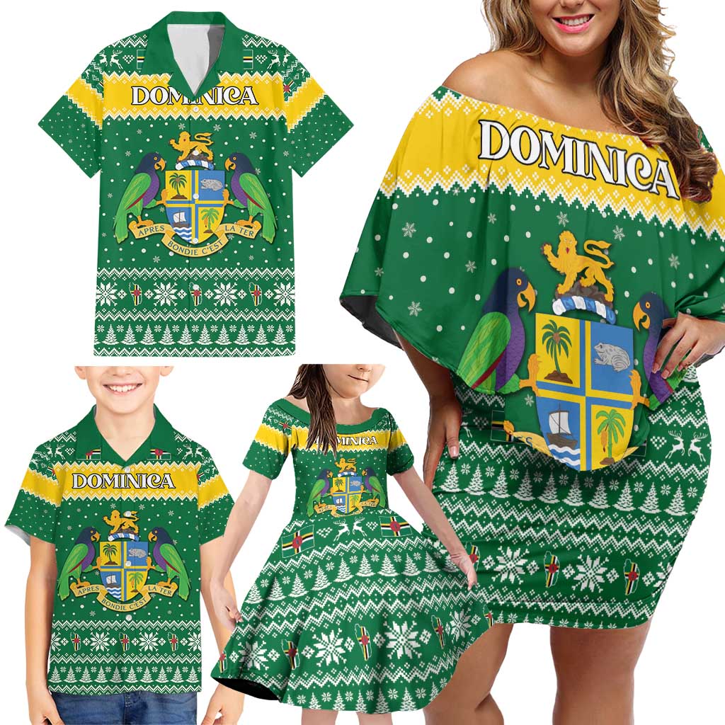 Personalized Dominica Christmas Family Matching Off Shoulder Short Dress and Hawaiian Shirt Coat of Arms Style - Wonder Print Shop