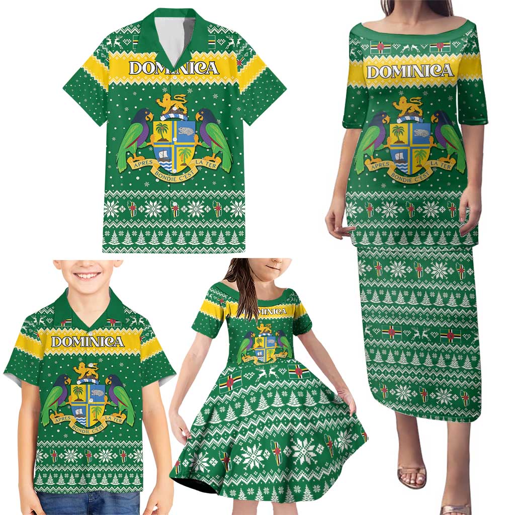Personalized Dominica Christmas Family Matching Puletasi and Hawaiian Shirt Coat of Arms Style - Wonder Print Shop