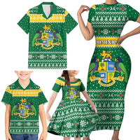 Personalized Dominica Christmas Family Matching Short Sleeve Bodycon Dress and Hawaiian Shirt Coat of Arms Style - Wonder Print Shop
