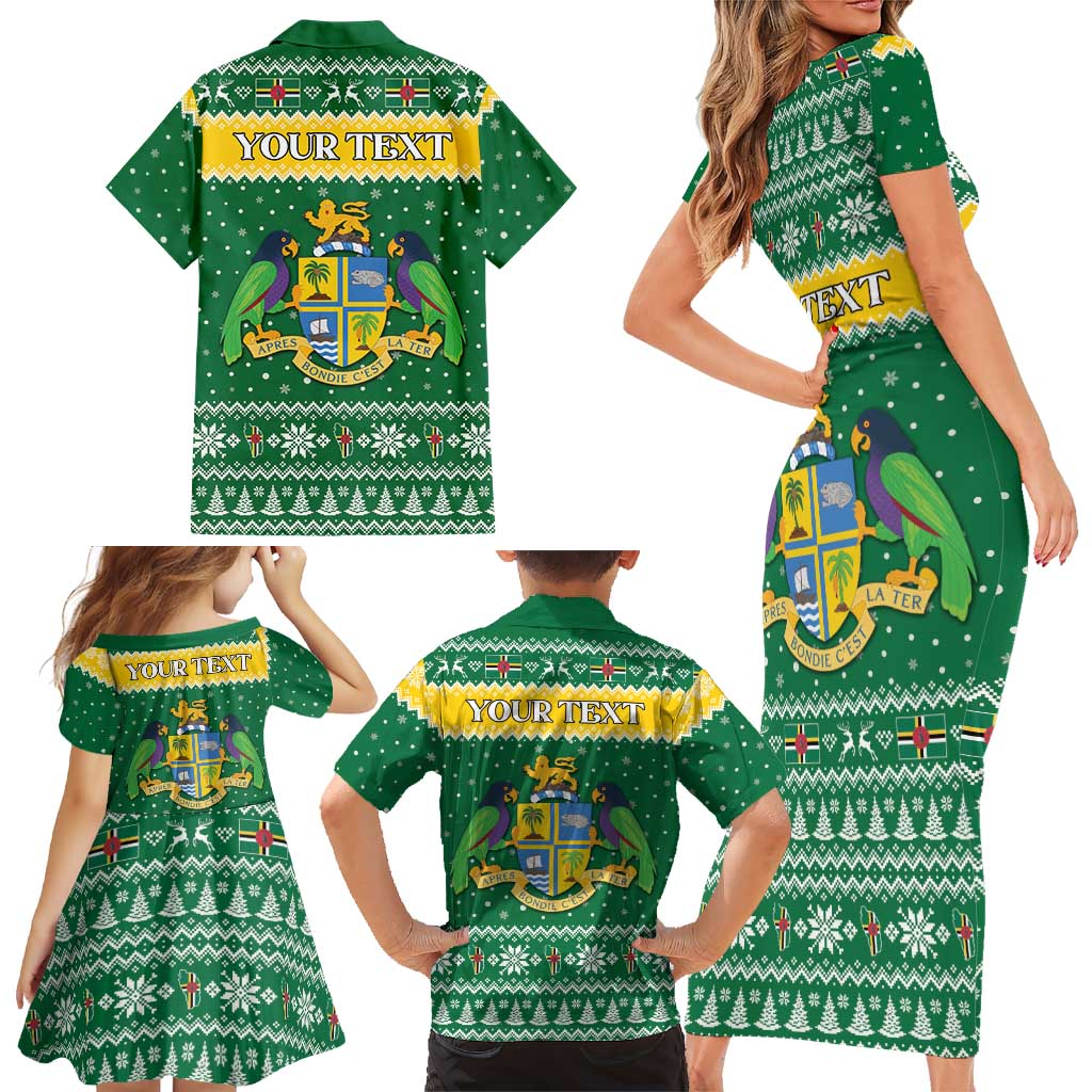 Personalized Dominica Christmas Family Matching Short Sleeve Bodycon Dress and Hawaiian Shirt Coat of Arms Style - Wonder Print Shop