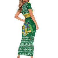 Personalized Dominica Christmas Family Matching Short Sleeve Bodycon Dress and Hawaiian Shirt Coat of Arms Style - Wonder Print Shop