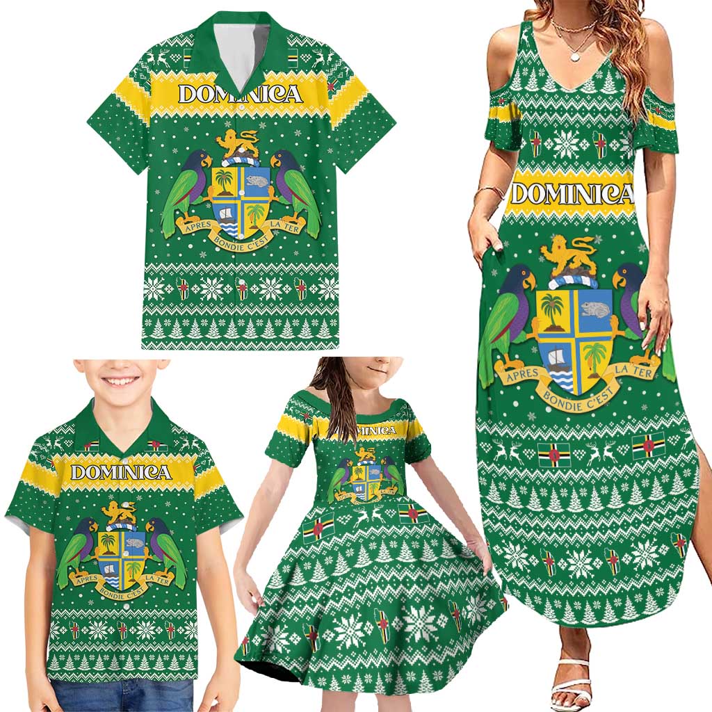 Personalized Dominica Christmas Family Matching Summer Maxi Dress and Hawaiian Shirt Coat of Arms Style - Wonder Print Shop