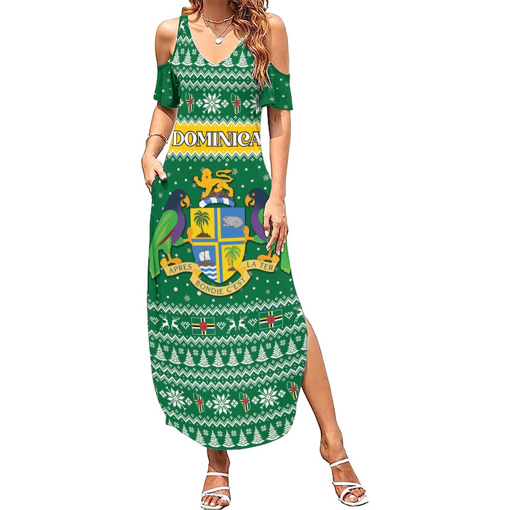 Personalized Dominica Christmas Family Matching Summer Maxi Dress and Hawaiian Shirt Coat of Arms Style - Wonder Print Shop