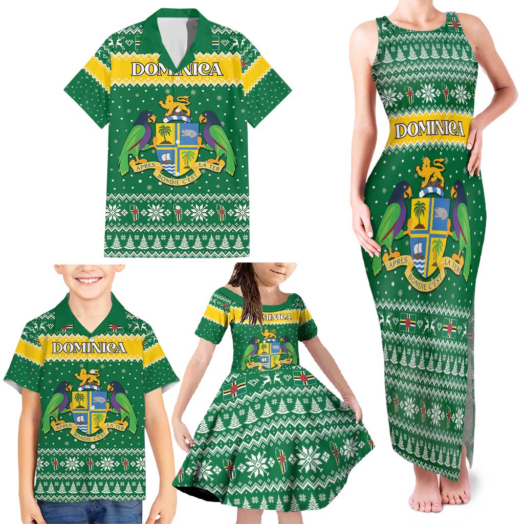 Personalized Dominica Christmas Family Matching Tank Maxi Dress and Hawaiian Shirt Coat of Arms Style - Wonder Print Shop